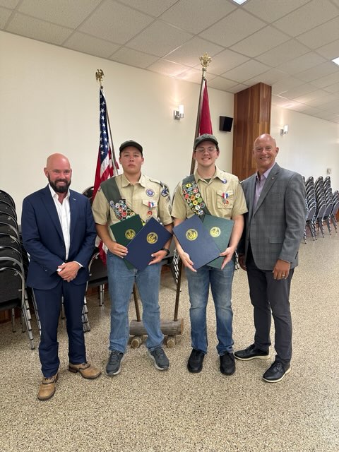 Senator Stefano and Representative Carl Walker Metzgar pose with Eagle Scouts.